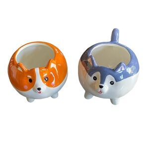 Cute Corgi and Husky Ceramic Planters. Attention Dog Lovers! Adorable.